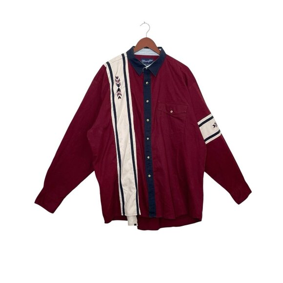 VTG 90s Wrangler Western Striped Color Block Red White Blue Mens XXL Cowboy - Picture 1 of 8